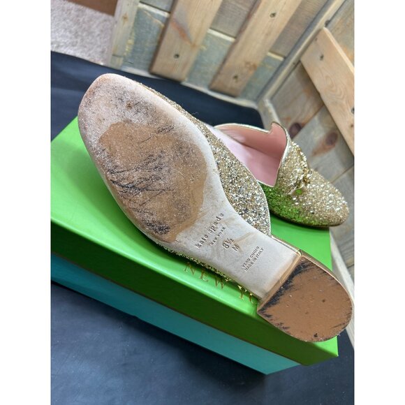 Kate Spade Glendi Gold Glitter Mules 8.5M Chain Detail Slip-On Shoes - Picture 7 of 7